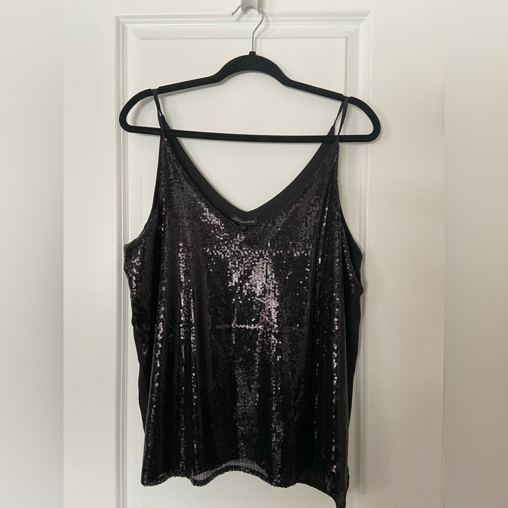 Shinestar Collection black sequin tank top